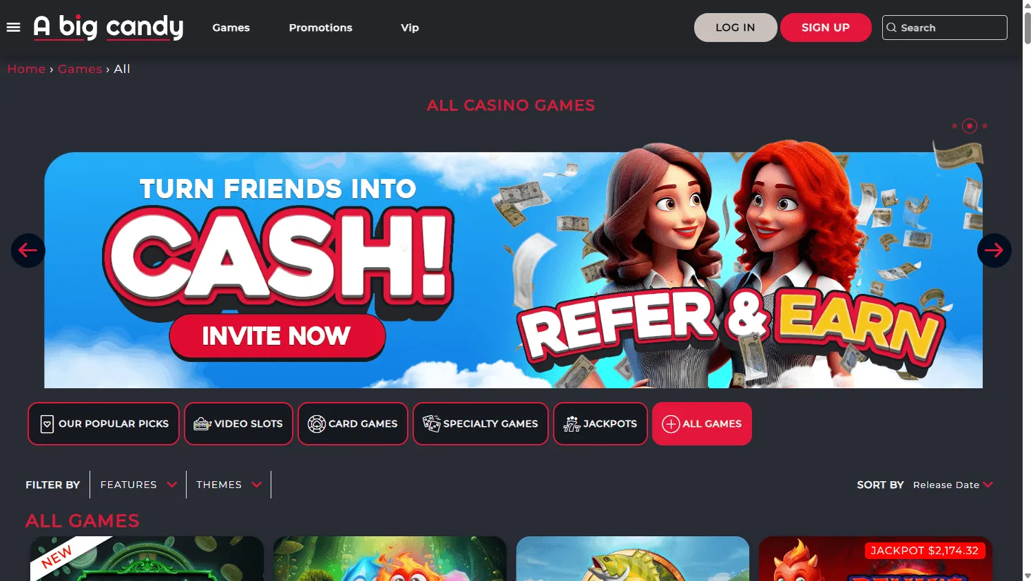 Big Candy Casino games area on desktop